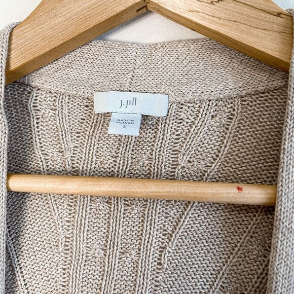 J Jill Open Front Cable Knit Tan Cardigan Size Small - Picture 2 of 7